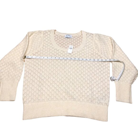 NWT OLD NAVY Wool Blend Cream Pointelle Sweater Ballon Sleeves Scoop Neck Large - Picture 7 of 11